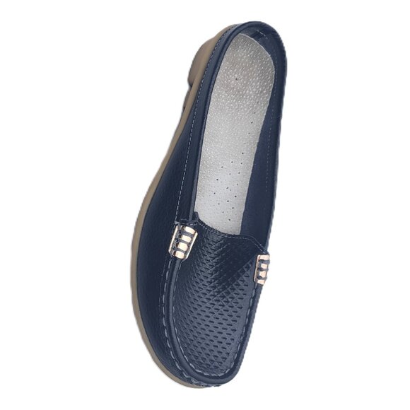 Navy Blue With Tan/Beige Sole Slip On Slides Mules Loafers Flats Shoes Size 7/38 - Picture 3 of 5